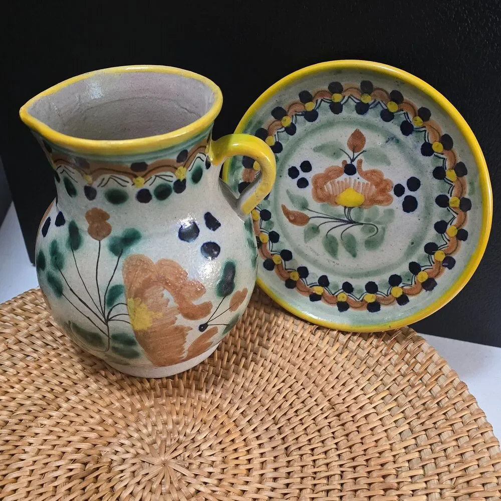 Vintage La Corona Talavera Pottery Pitcher and Plate